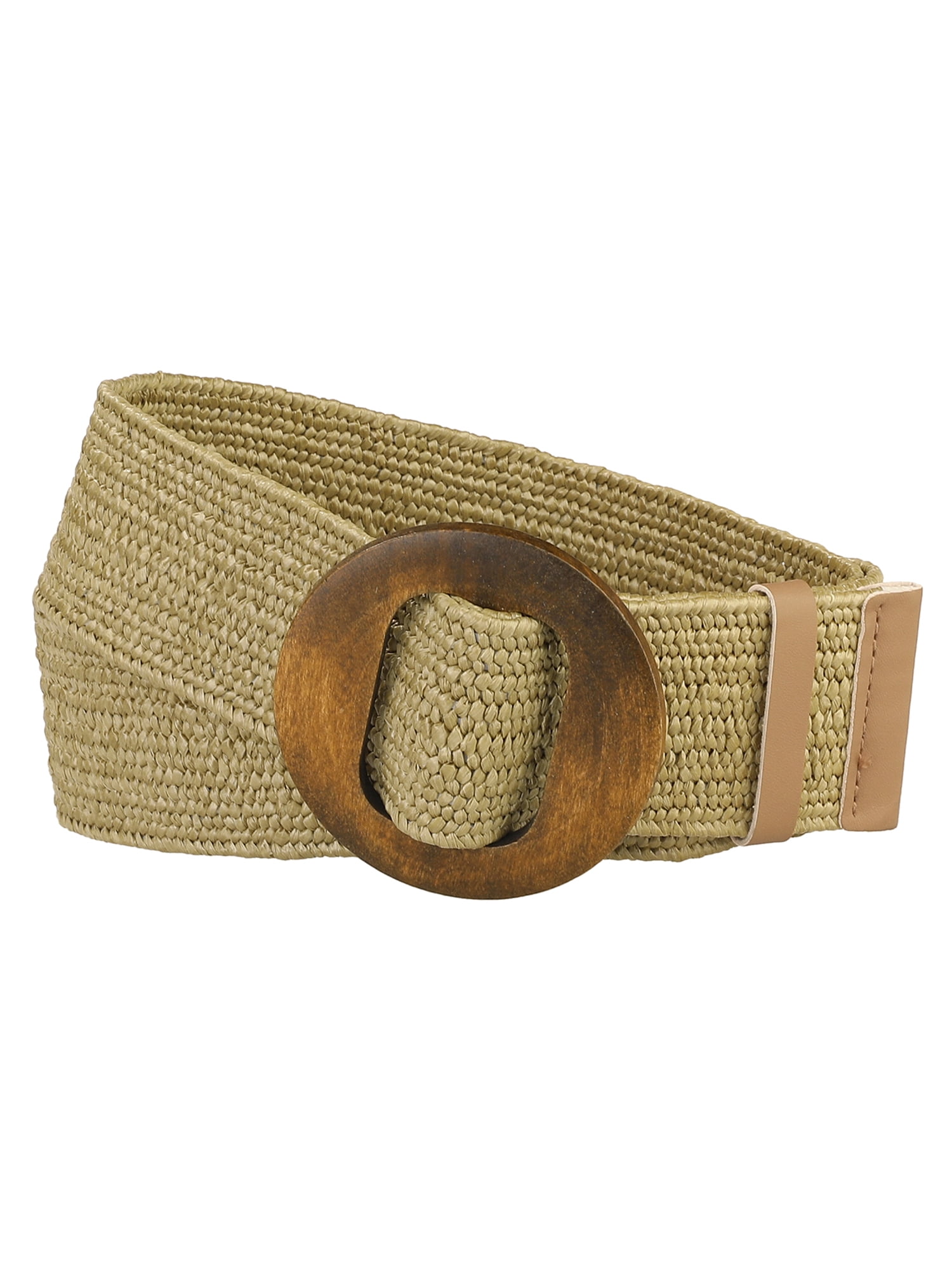 INSPIRE CHIC Women\'s Wide Stretch Wooden Buckle Elastic Waist Belts Beach Khaki INSPIRE CHIC Women main image 2