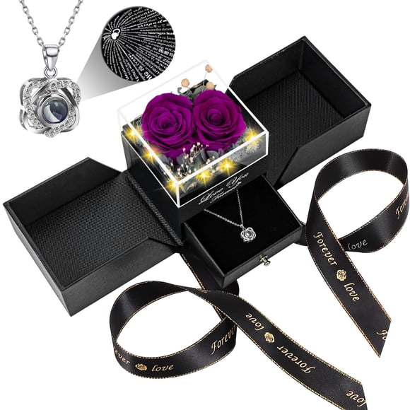 Collar Lebana Collar Love con 2 rosas moradas preservadas