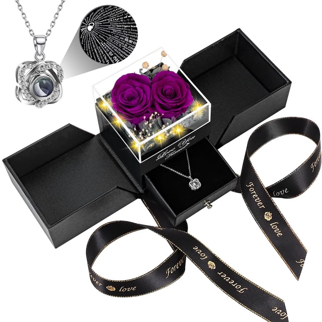 Collar Lebana Collar Love con 2 rosas moradas preservadas