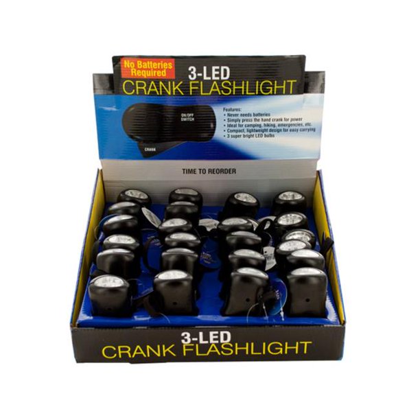 Bulk Buys OL31924 LED Crank Flashlight Countertop Display, 24 Piece