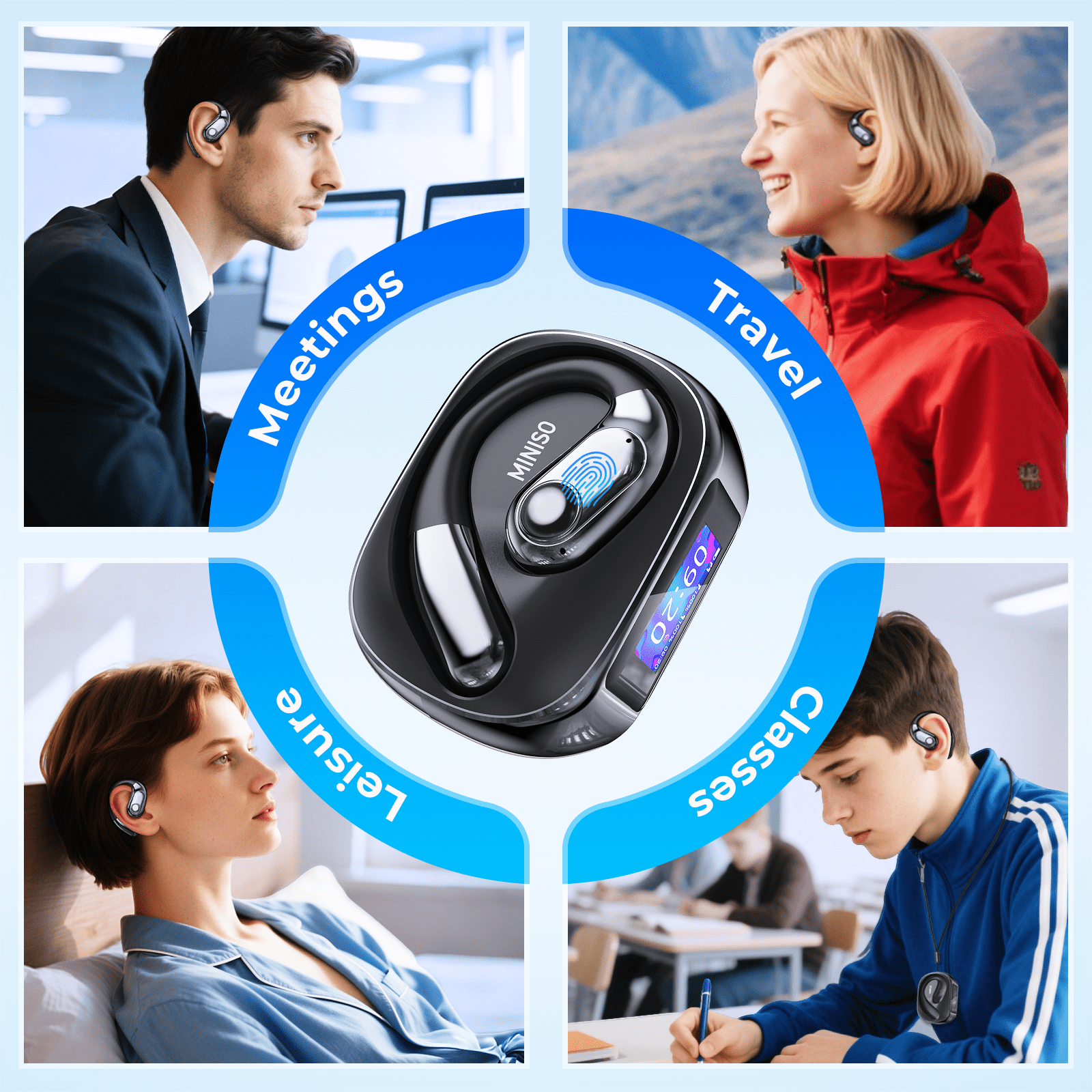 MINISO MS193 Open Ear Earbuds Wireless Earbuds Real Time AI Translation Earbuds 135 Language Translator with LED multi-function Display