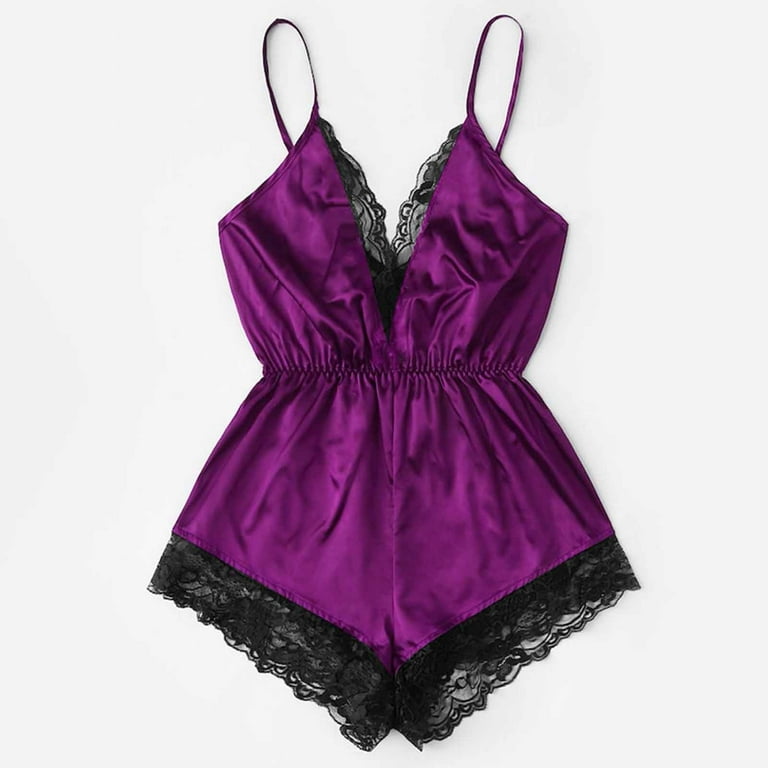 Satin lace romper bodysuit pyjamas hotsell