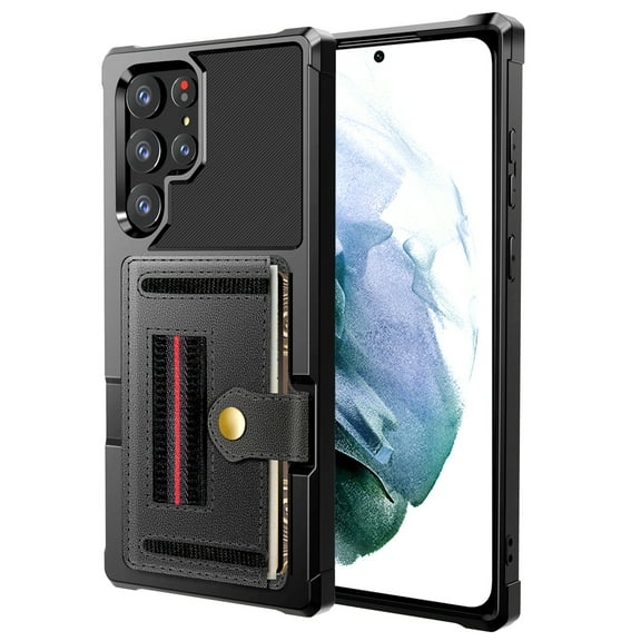 Decase for Samsung Galaxy S23 Ultra Case,PU Leather Wallet Shockproof Protective Rugged Case with Elastic Hand Strap Credit Card Cash Slot Holder Kickstand Magnetic Closure Back Cover, Black