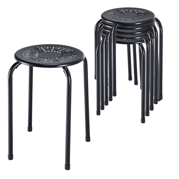 Topbuy Set of 6 Stackable Stools Metal Chair Dining Set w/ Round Top Black