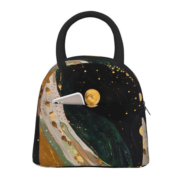 Disketp Abstract Gold Floral Galaxy Bolsa Térmica para Almuerzo, Lonchera con Abertura Amplia y Gran Capacidad, Organizador Reutilizable para Mujeres, Hombres y Adultos