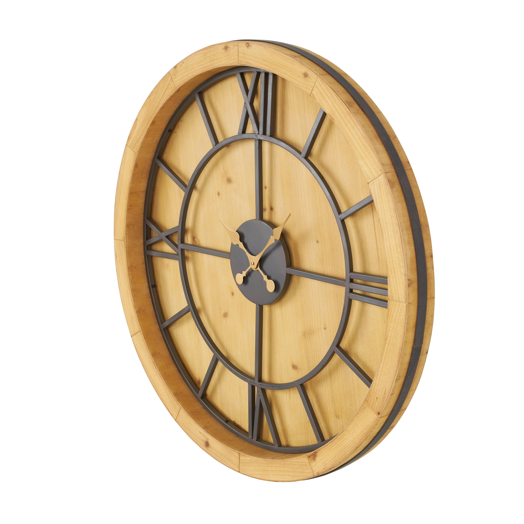 DecMode 40" Brown Wooden Large Wall Clock with Black Metal Framing