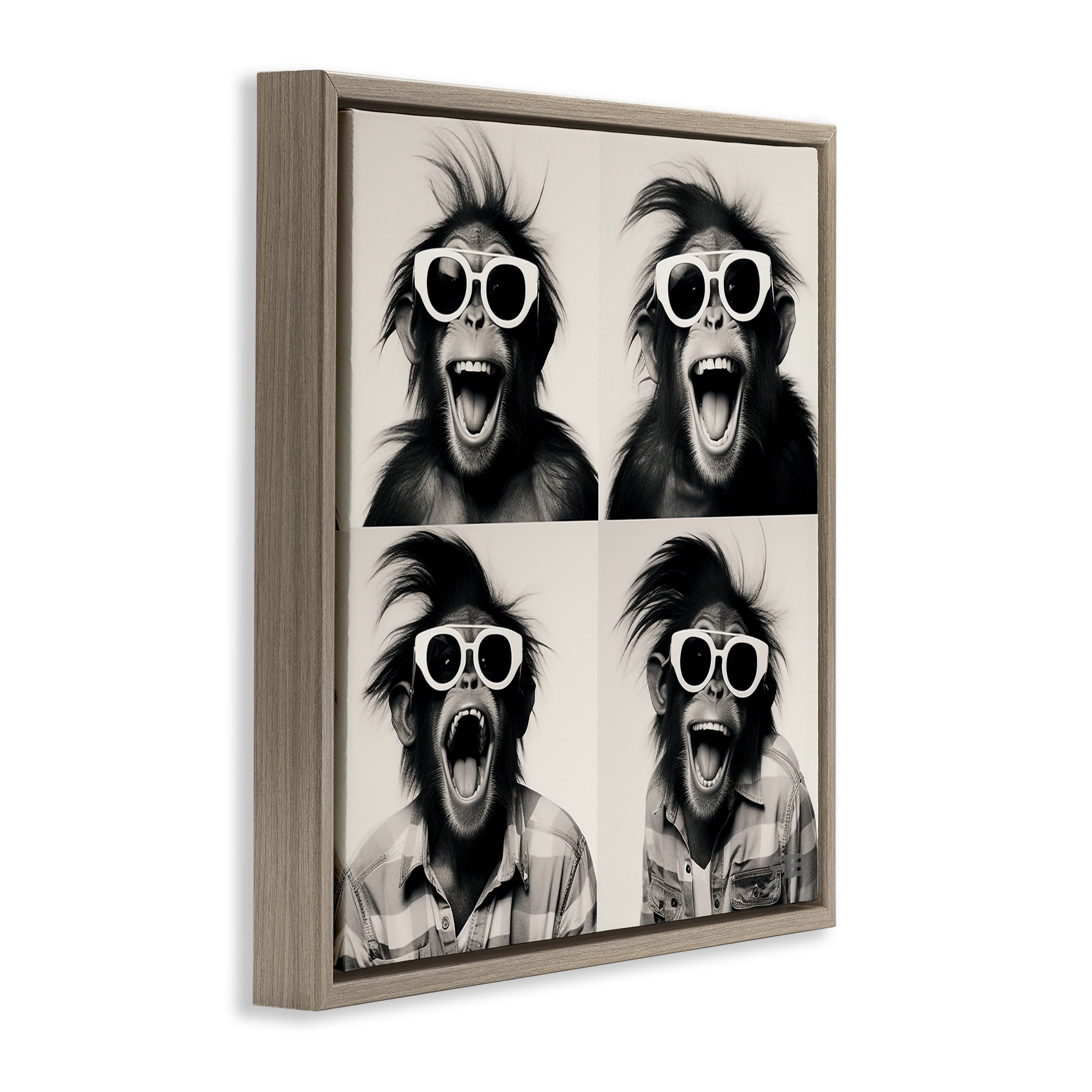 Stupell Industries Fun Sunglasses Monkey Animals Painting Brown Floater Framed Canvas Art Print Wall Art, 18 x 18