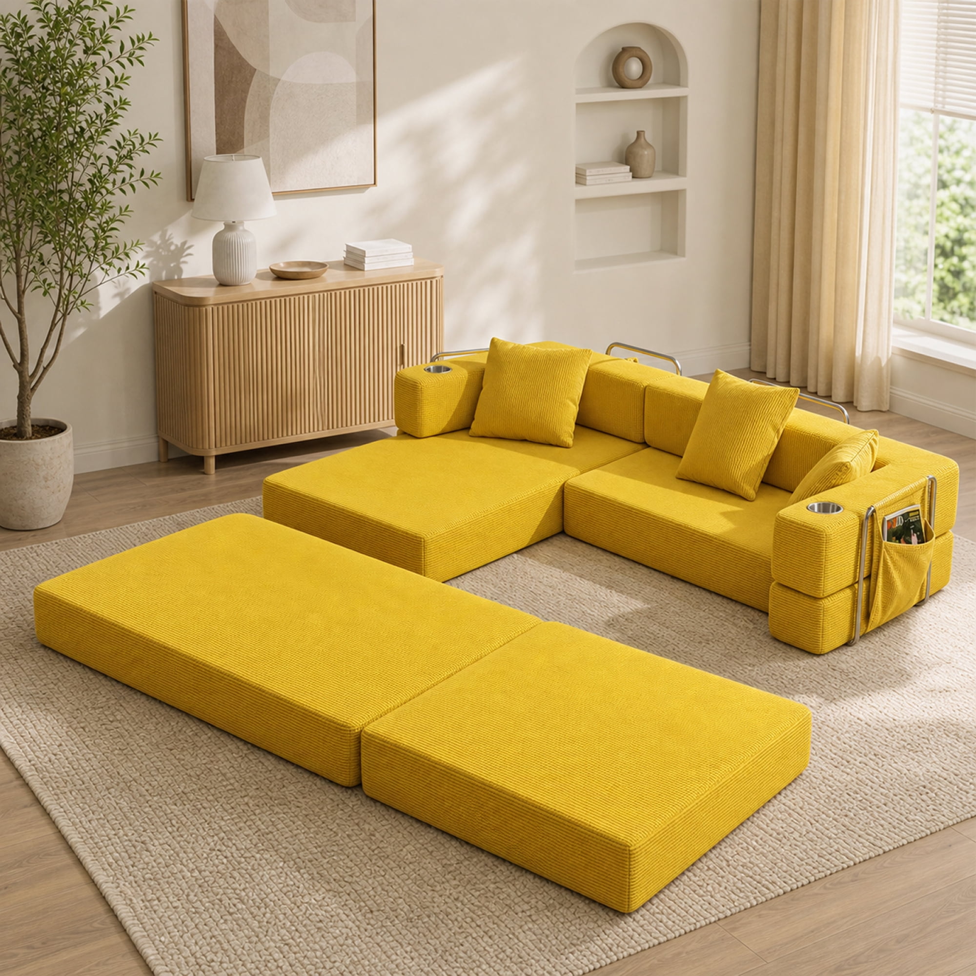 Leumius 108" Modular Sectional Sofa with L-Shape Chaise, Boneless Cloud Couch with Deep Seat for Living Room, Bedroom Yellow