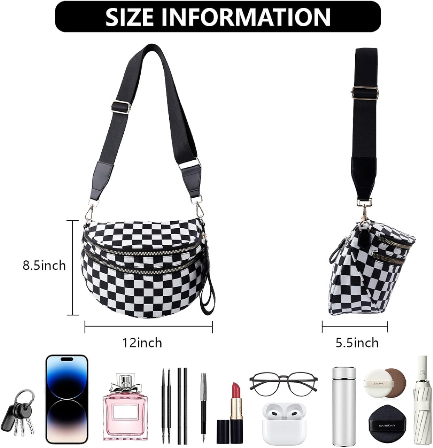 Emmafy Crossbody Bags for Women,Spacious Check Nylon Crossbody Bag