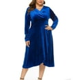 thumbnail image 2 of ClodeEU Womens Plus Size V Neck Formal Long Sleeve Velvet Midi Dresses,Fall Elegant Flowy Party Dresses Blue,Womens Plus XL, 2 of 6