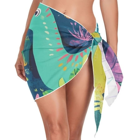 Colorful Dinosaurs in Jungle Women s Bikini Sarong Wraps Swimsuit Coverups Beach Skirt Beach Dress S
