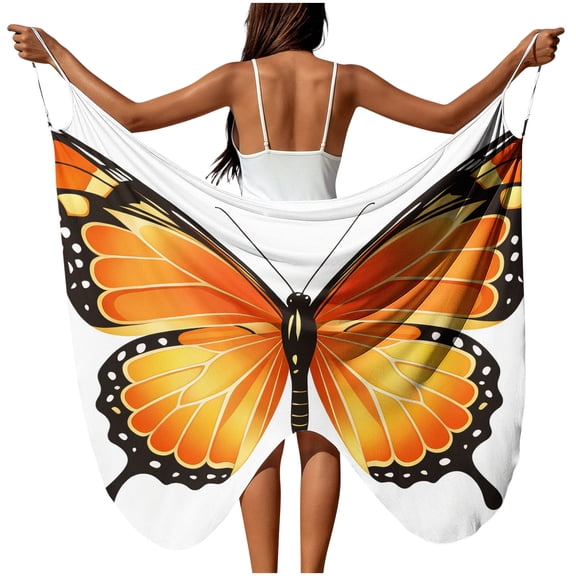 Women's Plus Size Swimsuit Cover Up Butterfly Print Spaghetti Strap Tie Wrap Dress Beach Sarong Cover Up
