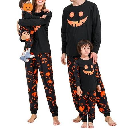 

Linlinchuli Halloween Matching Family Pajamas Sets Pumpkin Bat Print Long Sleeve Top Pants Pjs Sleepwear for Family Couples Kids Baby