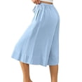 thumbnail image 4 of Tnhcen Women's 100% Cotton Prewashed Wrinkled Light Blue Drawstring Waist Seven Inch Casual Pants Elastic Waistband Culotte Trousers Loose Fit Comfortable Plus Size S-2XL, 4 of 9