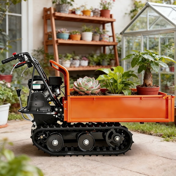 660 lb. Capacity Tracked Gas Power Wheelbarrow with Briggs & Stratton 6.5HP Engine, 4-Stroke Crawler Dumper with Convertible Sides & 3F 1R Transmission, Orange
