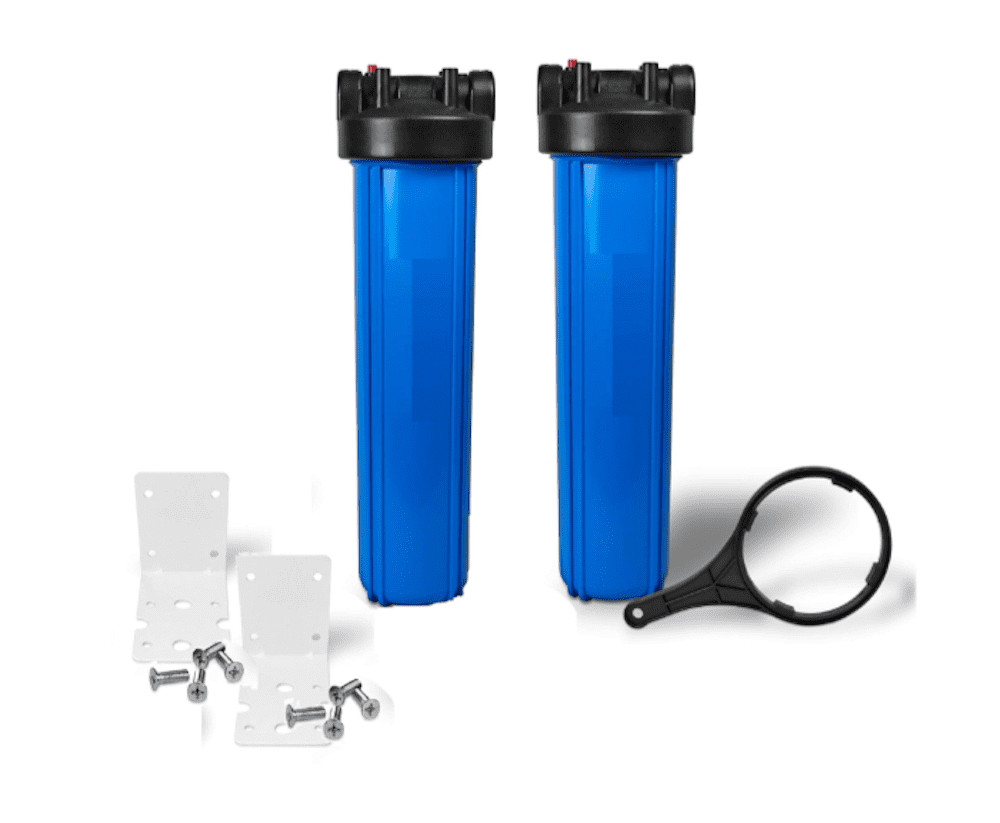 DUAL BIG BLUE WATER FILTERS HOUSING 4.5" X 20" 1"NPT