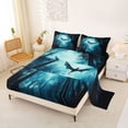 thumbnail image 2 of Feelyou Forest Flying Dragon Bed Sheets for Men Women Kids, Gothic Woodland Wildlife King Sheets, Cyan, 4pcs, 2 of 5