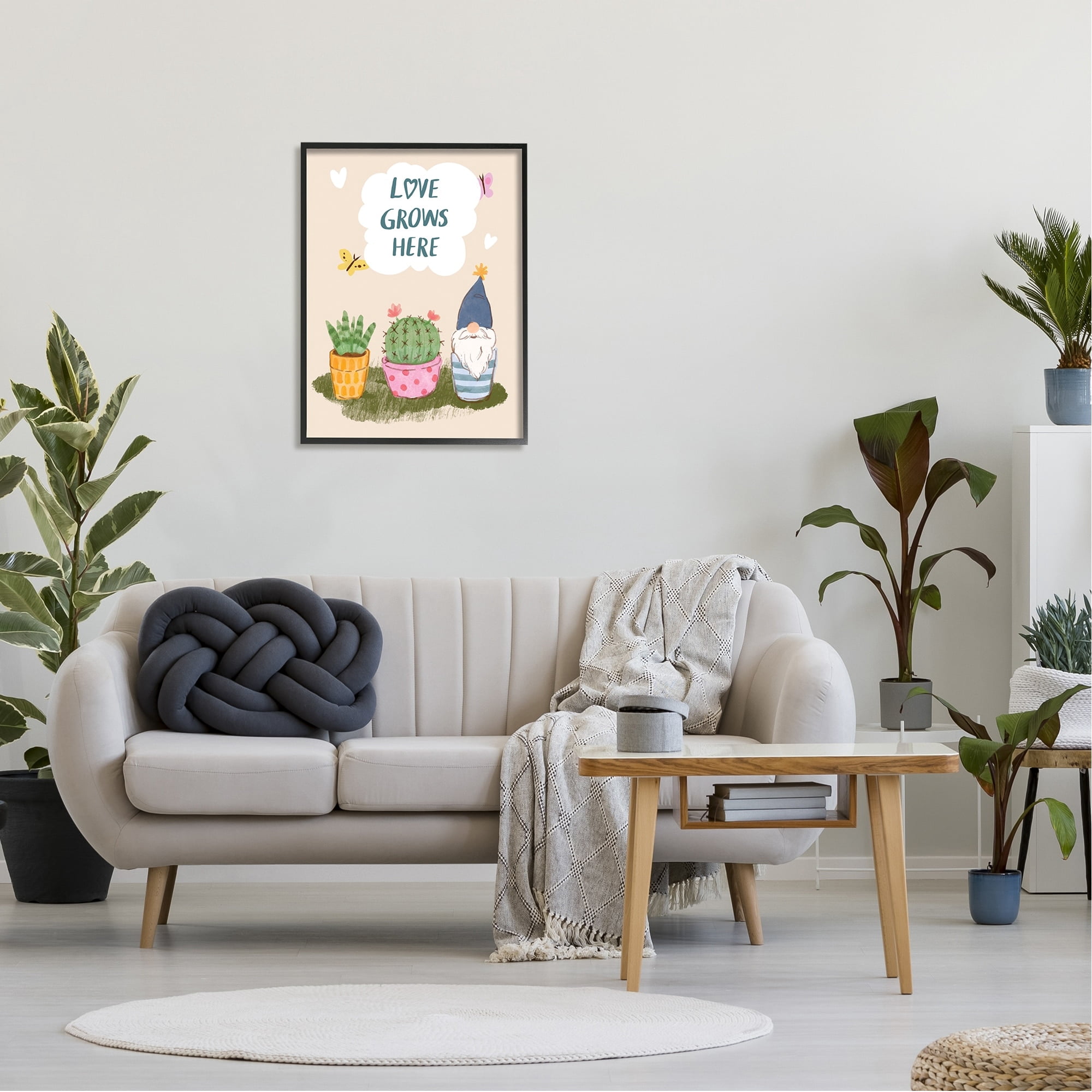 Stupell Industries Love Grows Here Phrase Succulents Butterflies Garden Gnome Framed Wall Art, 24 x 30, Design by Be Ni La