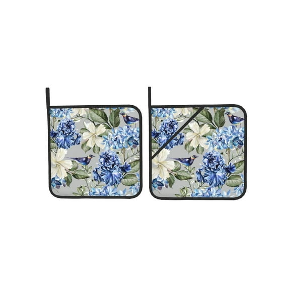 Kitchen Pot Holders Heat Resistant Oven Hot Pads With Hand Pockets And Hanging Loops For Baking Cooking 2 Pack 8'' X 8'' Colorful Watercolor Pattern Flowers Hydrangea