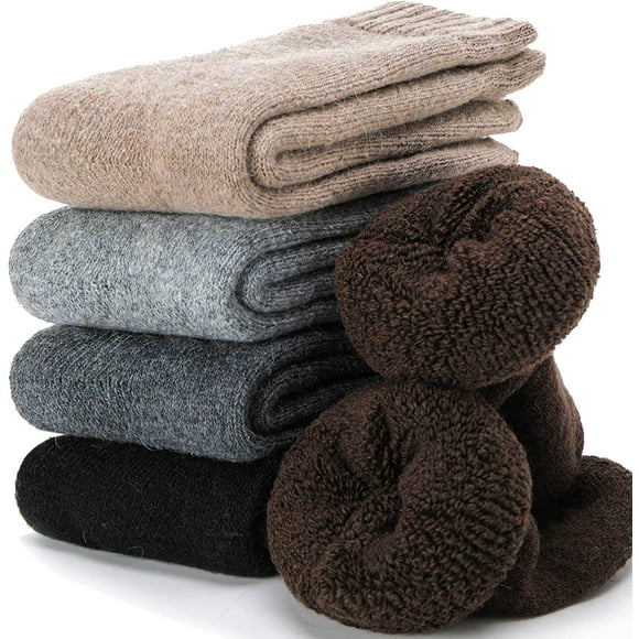 FFIY Men Wool Merino Socks for Winter Thermal Warm Thick Hiking Boot Heavy Soft Cozy Socks for Cold Weather 5 Pack