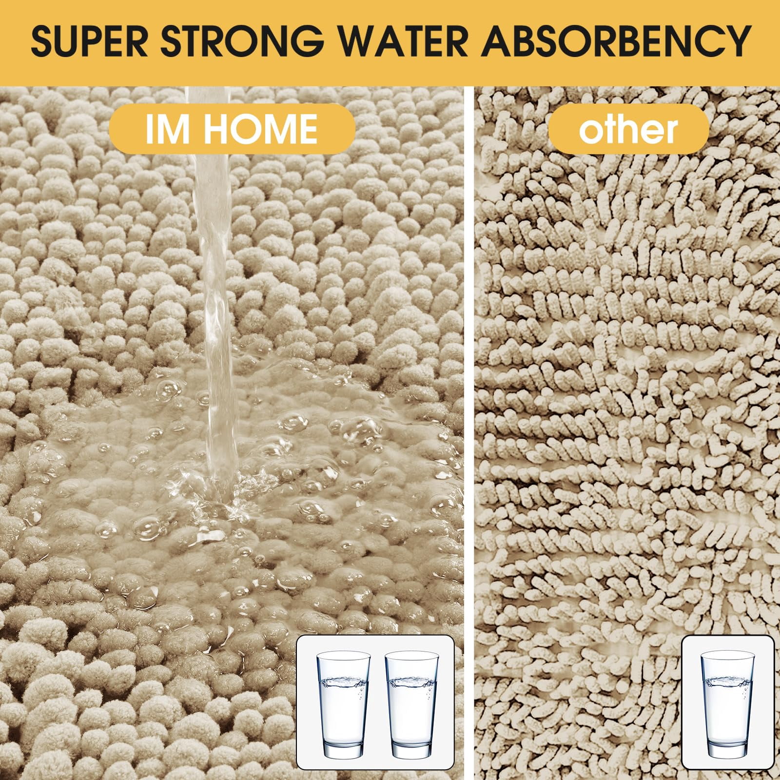HAKUNA Upgrade Extra Large Beige Bathroom Rug Set 2 Pieces 24"x17"+48"x20" Ultra Soft, Thick Absorbent Bath Mats, Non Slip Chenille Toilet Mat for Bathroom, Bedroom, Kitchen