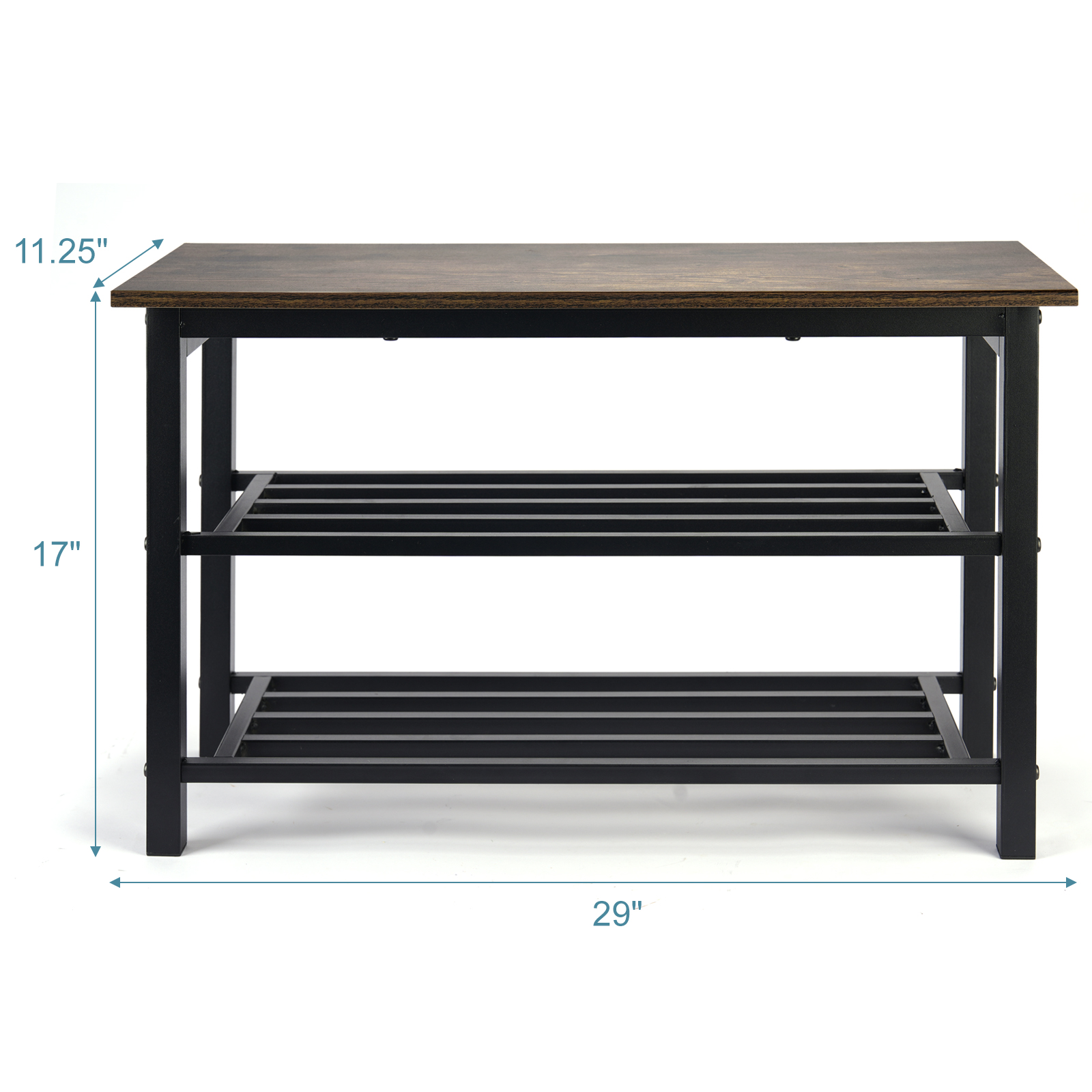 27" Shoe Bench, Modern Industrial Shoe Storage Bench, Entryway Bench with Mesh Shelf and Sturdy Metal Frame, Metal Shoe Rack with Durable Wood Top for Hallway, Mudroom, Living Room, Rustic Brown