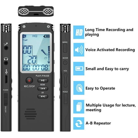 8G/16GB Digital Voice Activated Recorder for Lectures, 12Hours Sound Audio Recorder Dictaphone Voice Activated Recorder Recording Device with Playback, Microphone, Earphone, Phone Cable,etc