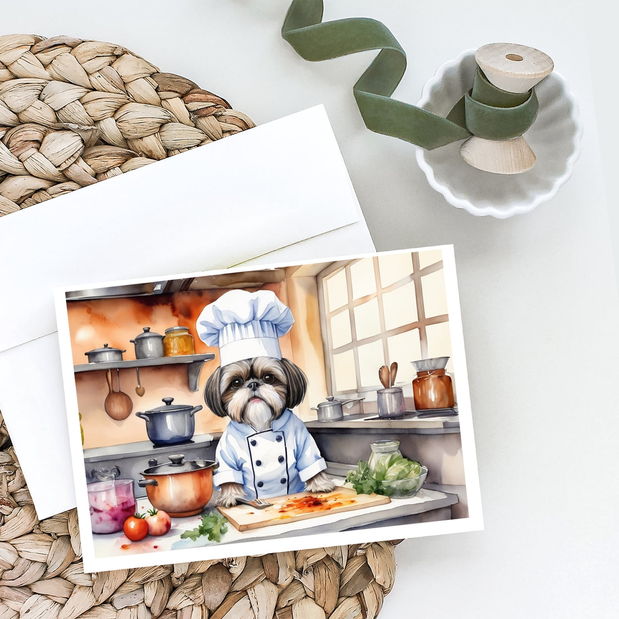 Shih Tzu The Chef Greeting Cards Pack of 8 7 in x 5 in