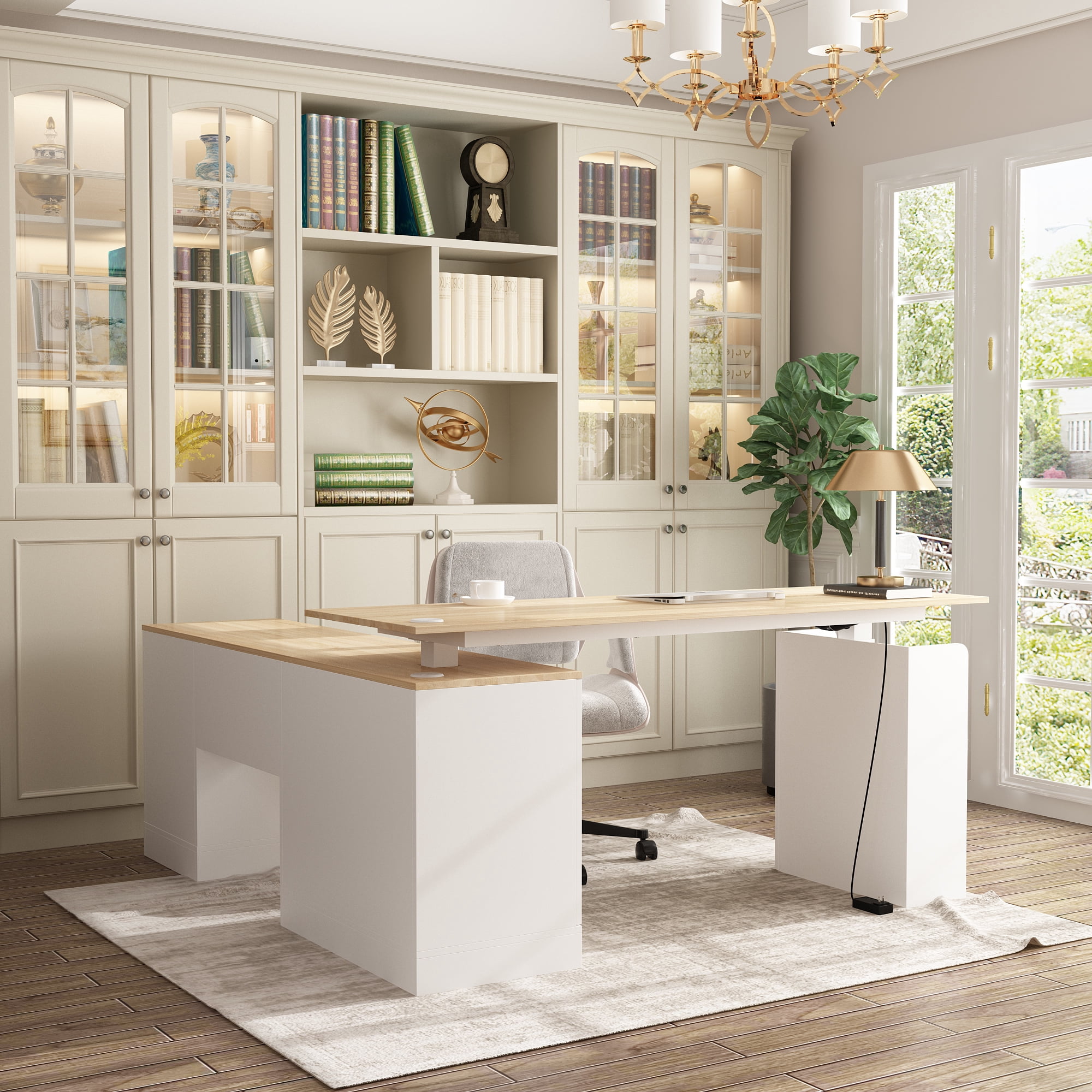 63" Electric Height Adjustable Standing Desk,Oak&White