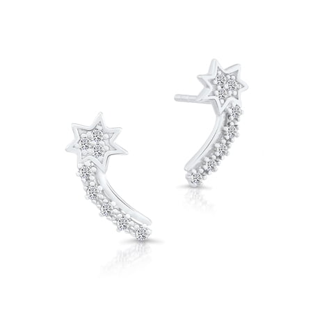 Tilo Jewelry 925 Sterling Silver Shooting Star Stud Earrings with Secure Push Backs & Cubic Zirconia CZ Stones for Women & Unisex