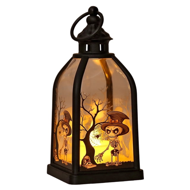 Halloween Handheld LED Lantern Battery Operated Portable Night Light with Assorted Patterns Pumpkin Skull Witch Ghost Designs for Indoor Outdoor Party Decor and Halloween Props