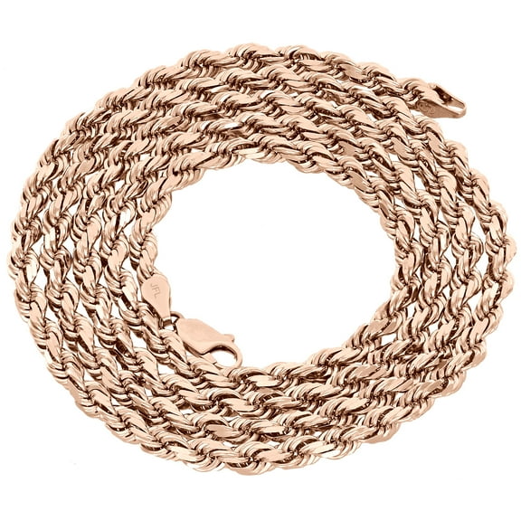 10K Rose Gold Diamond Cut Solid Rope Chain 3mm Twist Shiny Necklace 22 Inch