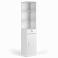 thumbnail image 4 of Tcbosik Modern White Corner Salon Cabinet with 3-Tier Open Storage, 1 Drawer & 1 Door, Hair Dryer Holder, 75.2"H Space-Saving Corner Unit for Spa, Bathroom, Bedroom, 4 of 10