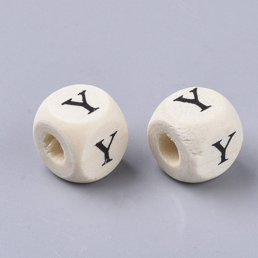 Printed Natural Wood Beads Horizontal Hole Cube with Initial Letter PapayaWhip Letter.Y 10x10x10mm Hole: 3.5mm about 1000pcs/500g DIY