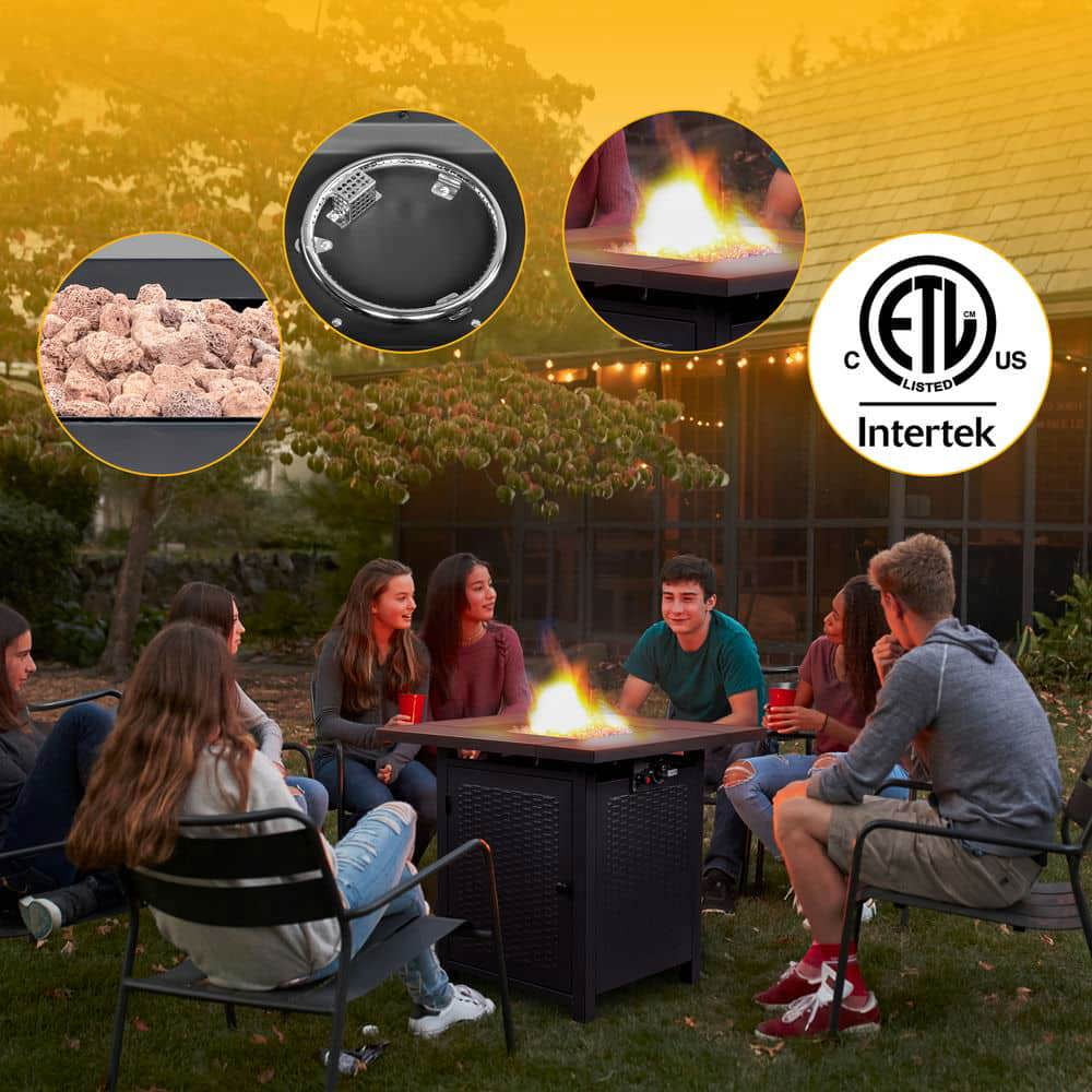 Spaco 28-Inch Fire Table, 50000 BTU Gas Firepit with Volcanic Stone, Gas Firepit for Outdoor as Patio, Picnic, Backyard, Black