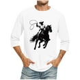 thumbnail image 2 of Jjayotai Men's Western Cowboy Shirt, 3/4 Sleeve Round Neck Casual Summer Shirts, Country Cowboy Riding Horse in Wild West Top White XXXL, 2 of 5