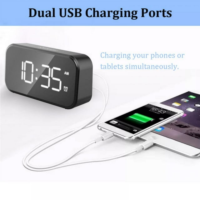 Full-screen Alarm Clock With Snooze Function for Bedroom Living room Study And Outdoor 42LED 6 Level Brightness Adjustable Supporting USB Charging for Smartphones