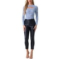 thumbnail image 2 of INSPIRE CHIC Valentine's Day Women's Floral Lace Cutout Front Long Sleeve See Through Sheer Blouse Top XL Sky Blue, 2 of 5