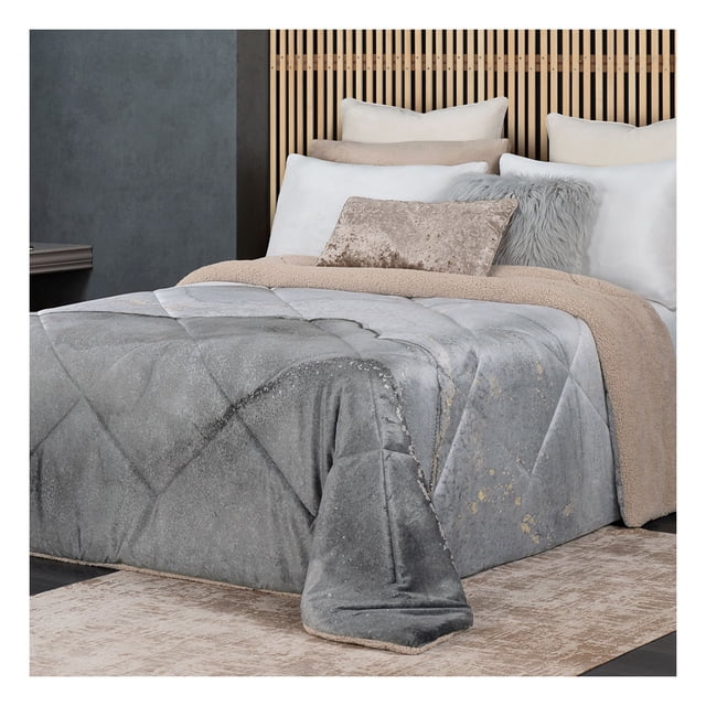 Edredón Premium Estampado Reverso Borrega King Size Jumbo Esquimal (Alabastro, 265x240cm)