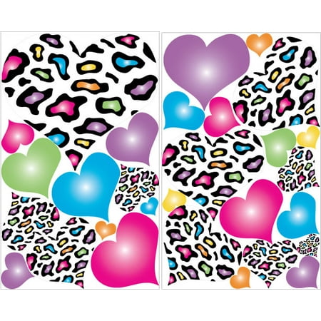 Multicolored Leopard Print Heart Wall Decals 29 Heart Wall Decor