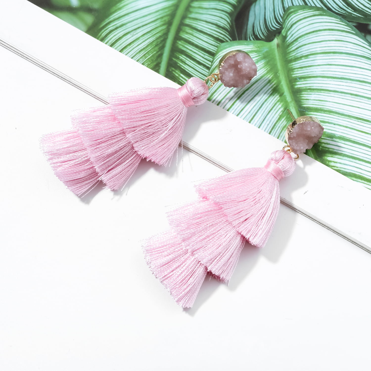 Coquettish Pink Tourmaline & Rose Quartz Gold Earrings