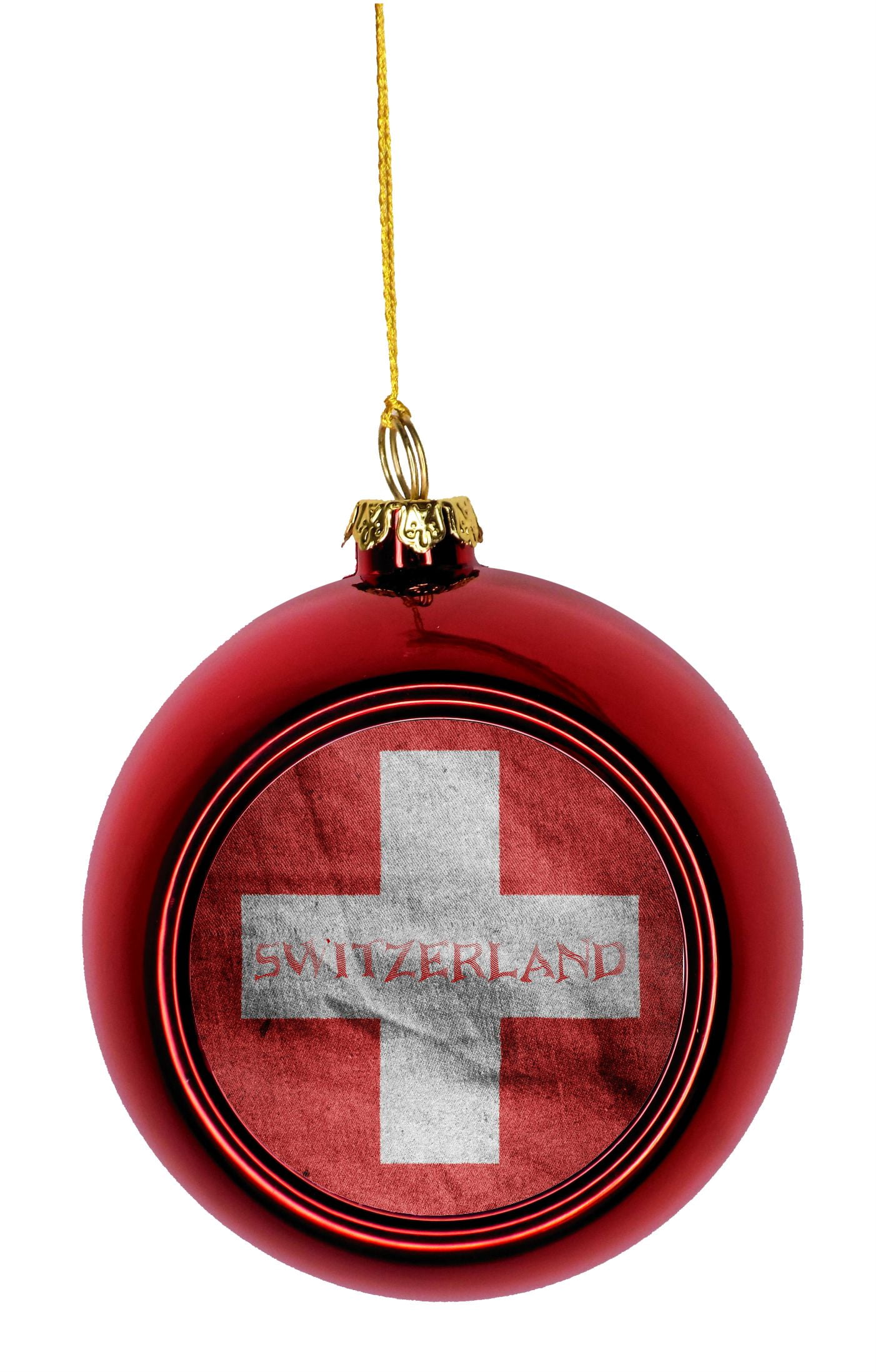 Flag Switzerland Swiss Grunge Waving Flag Bauble Christmas Ornaments