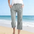 thumbnail image 5 of POIUYTR Women's Summer Cotton Capri Pants Casual Flat Button Zipper Cropped Patns Work Straight Leg Trousers, 5 of 6