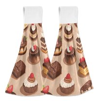 Yayeee Kitchen Hanging Hand Towels Set of 2 with Loop Bathroom Absorbent Tie Towel, Creamy Cake