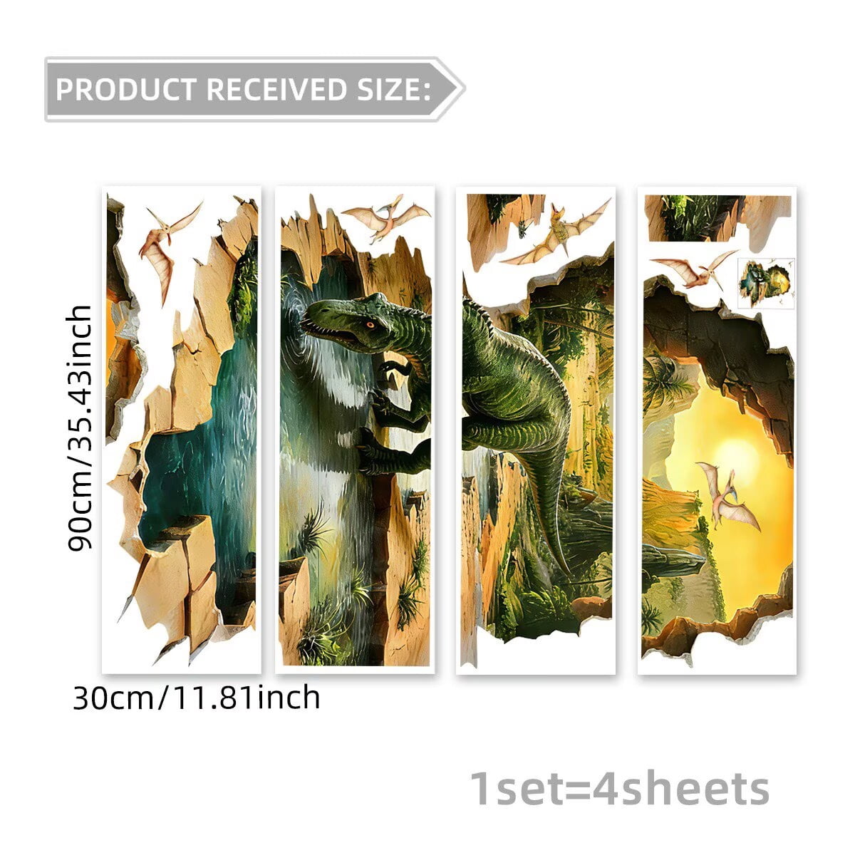 3D Large Dinosaur Wall Stickers Dinosaur Crack Hole Dinosaur Animal Peel and Stick Wall Art Decals for Boys Room Baby Nursery Kids Bedroom