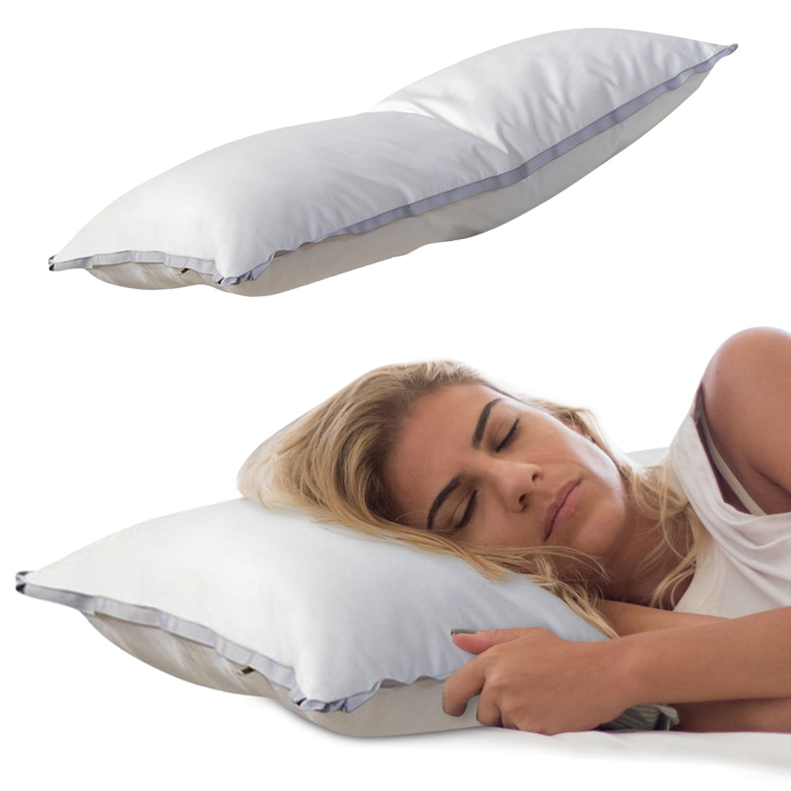 Extra Flat Soft Thin Pillows Queen Size, Bed Pillow with Full Cotton Filling for Side Back Stomach Sleepers, 20x30 Inches, White