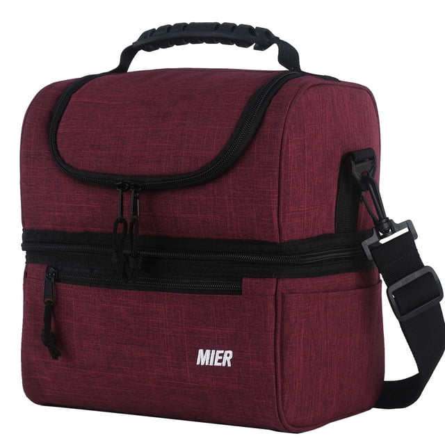Lonchera Térmica MIER con Doble Compartimento, Bolsa Térmica para Almuerzo, Color Rojo Oscuro