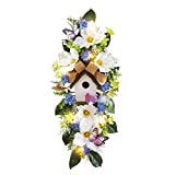 Magnolia Floral Spring Door Swag with Birdhouse & Lights by