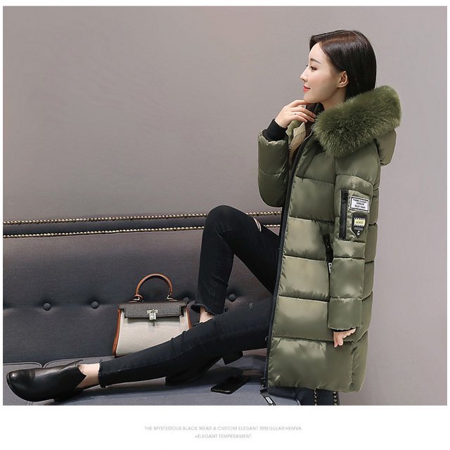 Chaqueta de mujer de corte entallado, chaqueta de plumón de algodón, chaqueta de mujer de longitud media a larga, chaqueta de mujer de talla grande