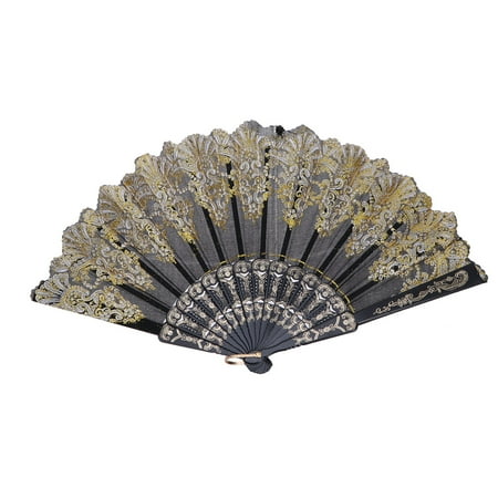 

Black Color Chinese Style Sequins Fan Vintage Folding Hand Fans Embroidered Handheld Fan